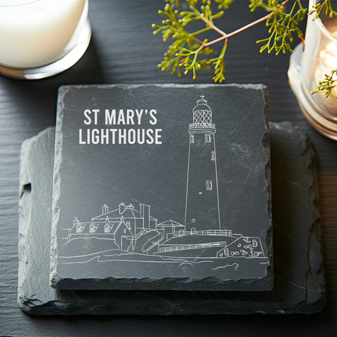 St Mary's Lighthouse Slate Coaster